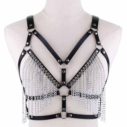 Leather chain harness body chain bra goth punk sexy chain top women body jewelry summer  festival fashion rave outfit ► Photo 1/6