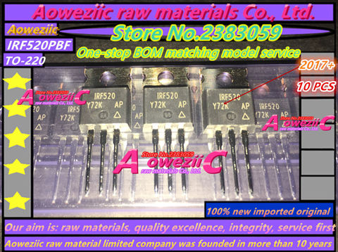 Aoweziic 2017+ 100% new imported original  IRF520PBF IRF520 TO-220 N-Channel 100V 6.5A FET ► Photo 1/2