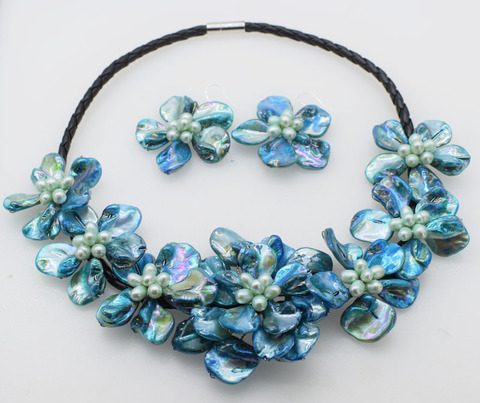 WOW!  freshwater pearl  rice and blue shell flower necklace nature 18inch nature FPPJ wholesale ► Photo 1/6