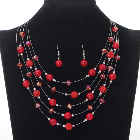 Artificial Coral Jewelry Sets Red Earrings Set Beads Natural Stone Necklace Collares Layers Choker Fashion Jewelry Set ► Photo 1/5