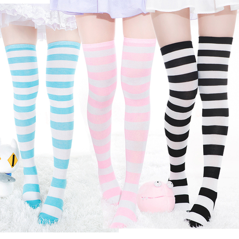 Japanese Harajuku Blue & White Striped Kawaii Anime Girl Lolita Tights Thigh High Stockings ► Photo 1/6
