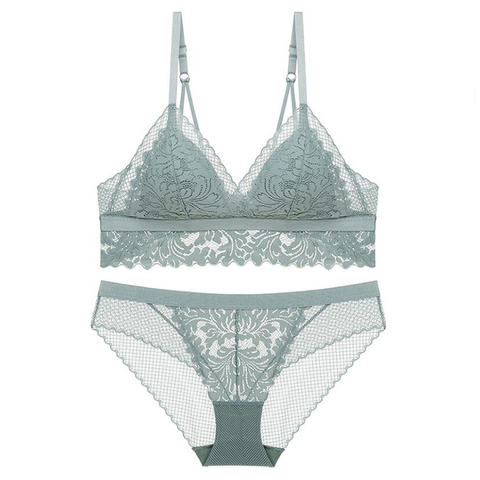 Bra & Brief Sets Sexy Lace Thin Cotton Lined Triangle Cup Wireless