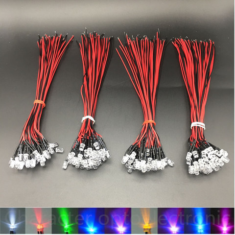 10-20-50-100pcs 3mm/5mm Red/Green/Blue/RGB 3V 5V 12V DC Round Pre-Wired Water Clear LED ► Photo 1/4