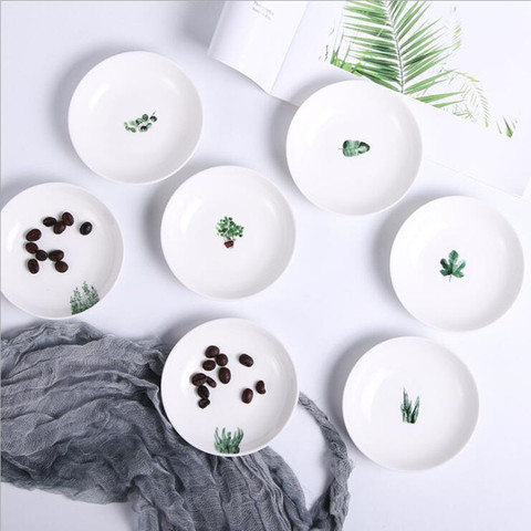 1PC Green plants Mini Size Pigments Ceramics Soy Dish Sauce Vinegar Jam Dishes Kitchen Small Plate Tableware Novelty Gift ► Photo 1/5