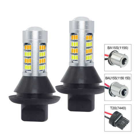 2pcs BA15S BAU15S 1156 T20 7440 LED Dual Color Car DRL Turn Signal Lamp 12V 42 SMD 2835 Auto Daytime Driving Light With Decoder ► Photo 1/6