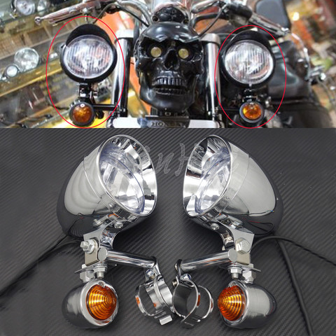 Motorcycle Chrome Turn Signal Driving Passing Spot Fog lights Bar For Touring Chopper Custom ► Photo 1/6