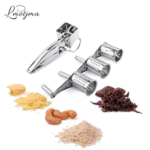 LMETJMA 3 Drums Set Rotary Cheese Grater Stainless Steel Cheese Slicer Kitchen Cheese Butter Slicer Nut Chocolate Grinder KC0003 ► Photo 1/6