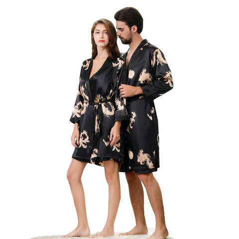 Luxury Dragon Designer Couple Silk Robes 5XL Sleepwear Women Soft Bathrobe Oversized Satin Nightgown Man Summer Home Clothing ► Photo 1/6