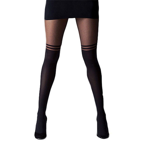 New Stylish Autumn Style Women's Striped Opaque Pantyhose Stockings Hosiery Skinny Tights Black Stocking Costume ► Photo 1/6