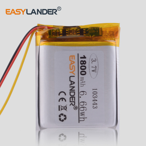 3 line 3.7V lithium polymer battery 103443 1800MAH for Game Machine MP3 Player GPS navigator Drift Stealth 2 action camera ► Photo 1/2