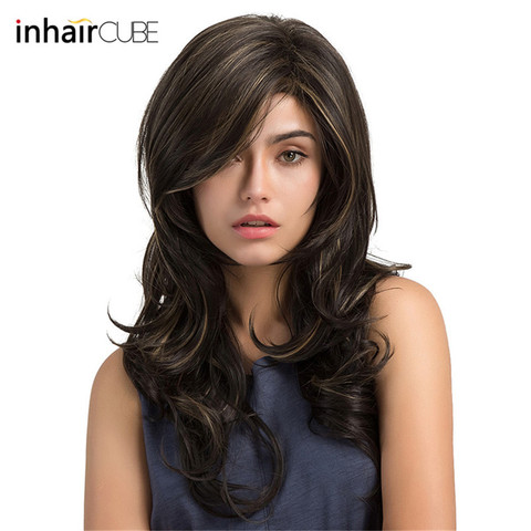 Esin 24 Inches Long Wavy Wigs for Women Dark Brown Highlights Synthetic Wig with Free Hairnet Natural Full Hair Heat Resistant  ► Photo 1/6