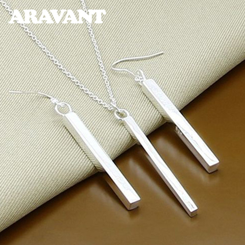 Silver 925 Jewelry Sets Square Column Necklaces Drop Earring For Women Fashion Jewelry Set ► Photo 1/6