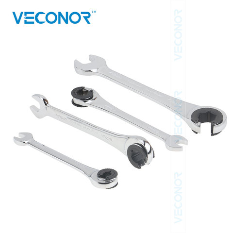 VECONOR Fully Polish Ratchet Flare Nut Wrench  8-19mm 72T Ratcheting CRV Steel High Torque Spanner Professional Repair Tool ► Photo 1/6
