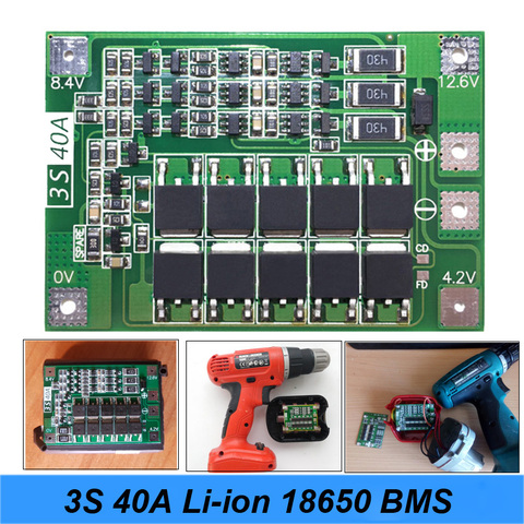 NEW 3S 40A for Screwdriver 12V Li-ion 18650 BMS PCM Battery Protection Board BMS PCM With Balance liion Battery Cell Pack Module ► Photo 1/6