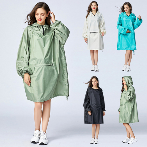 Women's Stylish Waterproof Rain Poncho Cloak Raincoat with Hood Sleeves and Big Pocket on Front. ► Photo 1/5