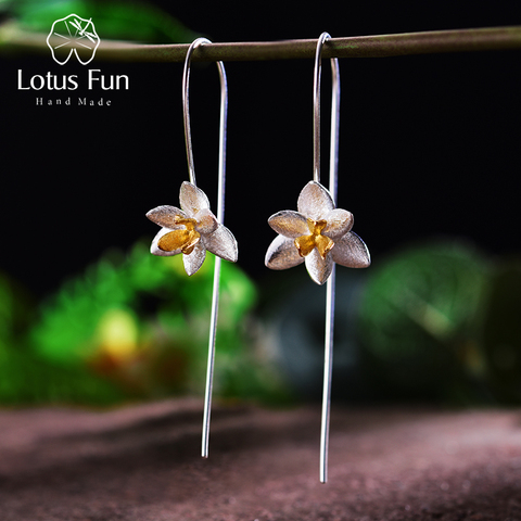 Lotus Fun Real 925 Sterling Silver Natural Original Handmade Fine Jewelry Cute Blooming Flower Fashion Drop Earrings for Women ► Photo 1/6