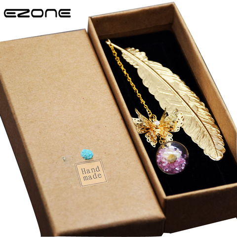 EZONE 1PC Metal Bookmark With Butterfly Crystal Ball Pendant Gift Box Bookmark Creative Gift For Friends Stationery Fashion New ► Photo 1/6