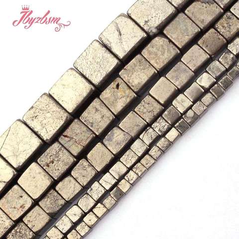 4/6/8/10mm Natural Pyrite Square Cube Loose Natural Stone Beads For DIY Woman Jewelry Making Gift Necklace Bracelet Strand 15