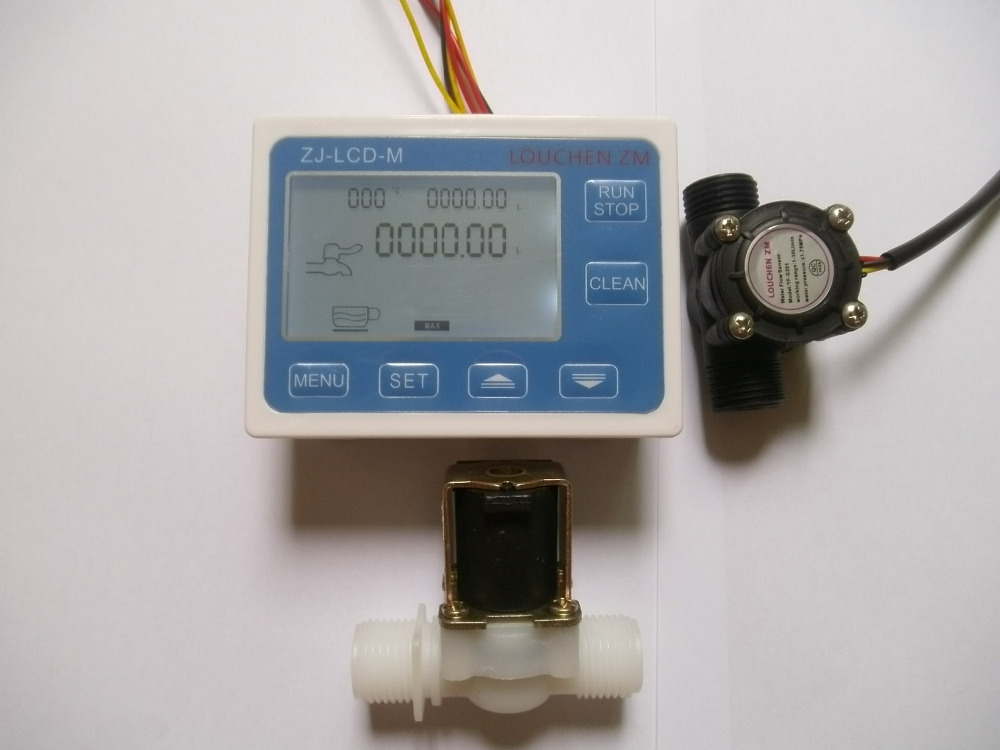 DIGITEN G1/4 Water Flow Control LCD Display+Flow Sensor Meter+Solenoid Valve Gauge