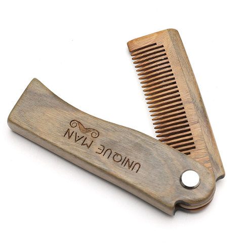 Natural Green Sandal wood Fold Comb Hair Comb For Men Beard Care  Anti-static Wooden Comb Hair Care Tools Hair Brush 1pc ► Photo 1/6