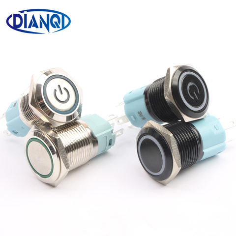 16mm Waterproof Metal Push Button Switch With LED light RED BLUE GREEN YELLOW Self-locking and Momentary 16mm ► Photo 1/6