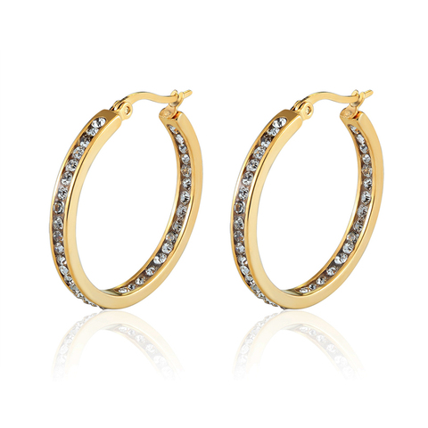 Hot Sale Inlay Zircon Half A Circle Hoop Earrings For Women Titanium Steel Gold Color Woman Crystal Earrings Jewelry Gift ► Photo 1/6