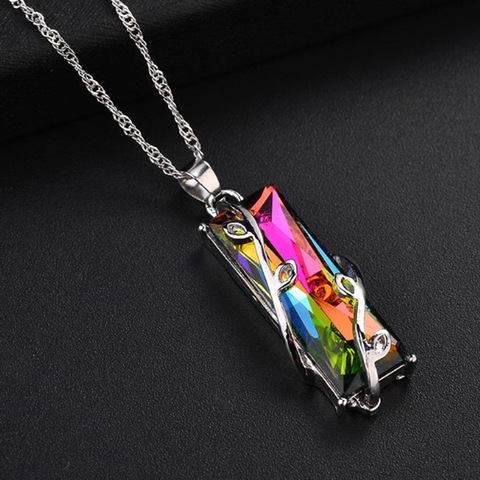 Rainbow Stone Tree Of Life Pendant Necklace For Women Men Long Chain  Crystal Glass Leaves Square Necklaces Statement Jewelry ► Photo 1/6