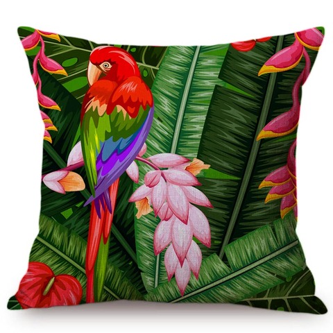 Tropical Jungle Plant Cushion Cover Flamingo Home Decoration Throw Pillow Car-Cover Palm Leaf Toucan Parrot Soft Pillow Cases ► Photo 1/6
