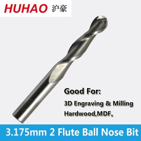 HUHAO 3.175mm SHK ballnose Two Flutes Spiral End Mills round bottomed Double Flutes Milling Cutter Spiral PVC Cutter ► Photo 1/3