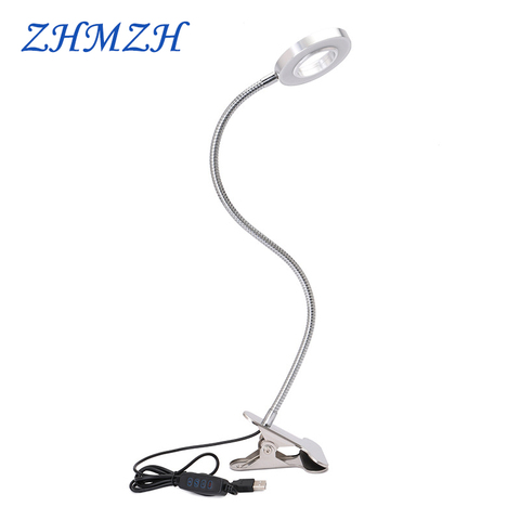 DC5V USB Flexible Desk Lamps Stainless Steel Clip LED Light Dimmable LED Table Lamps With On/Off Switch 3200-6500K Color Dimming ► Photo 1/1