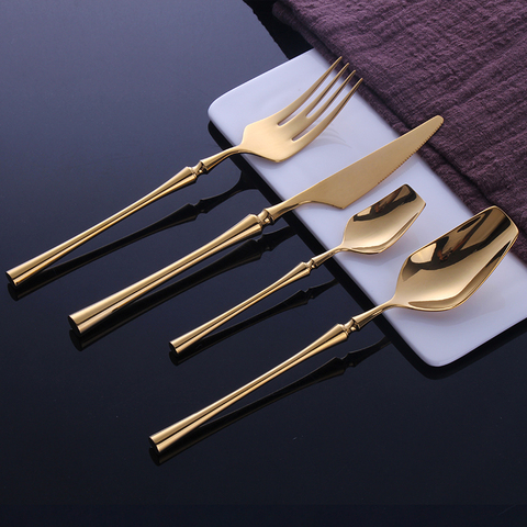 24 Pcs Stainless Steel Tableware Gold Cutlery Set Knife S poon and Fork Set Dinnerware Korean Food Cutlery Kitchen Accessories ► Photo 1/6