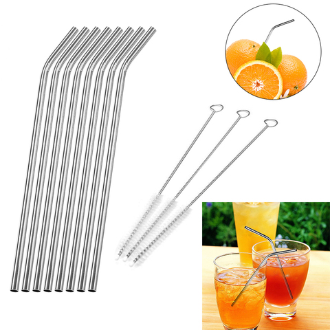 4/6/8pcs Metal Straw Reusable Drinking Stainless Steel Straw with Cleaner Brush for Mugs Bar Accessories dropshipping ► Photo 1/6