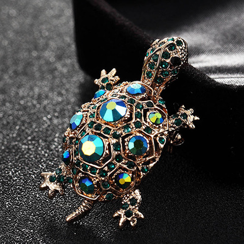 Zlxgirl Green Rhinestone Turtle Brooch Pin Cute Kawaii Vintage Tortoise Brooches Kids Gift Animal Hijab Pins Bags Accessories ► Photo 1/5