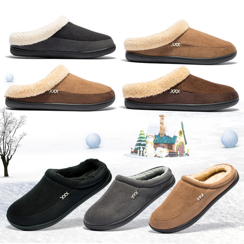 Brand Home Cotton Slippers Men Winter Bathroom Plush Shoes Male Warm Australia Style Male House Indoor Man Solid Adult Pantufa ► Photo 1/6