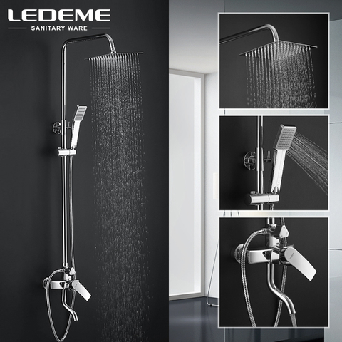 LEDEME Shower set for Bathroom Chrome Plated Outlet Pipe Bath Shower Faucet  Surface Zinc Alloy inside Faucets 3 pcs Head L2443 ► Photo 1/6