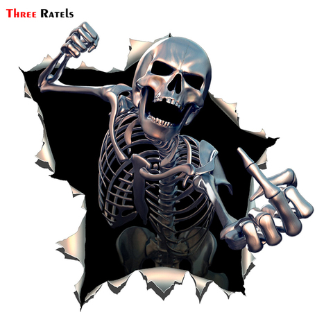 Three Ratels ALWW202-13 #15x15cm metal angry skeleton skull  with Beard Premium funny auto sticker decals car  ► Photo 1/2