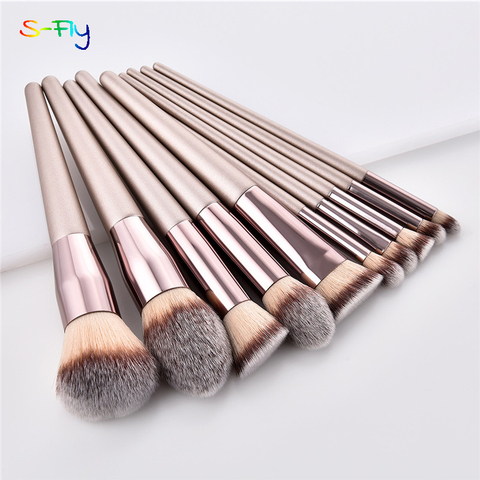 10pcs/set Champagne makeup brushes set for cosmetic foundation powder blush eyeshadow kabuki blending make up brush beauty tool ► Photo 1/6