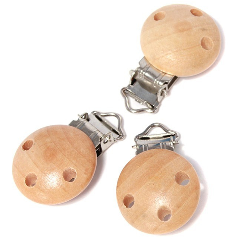 5Pcs Metal Wooden Baby Pacifier Clips Infant Soother Clasps Holders Accessories 