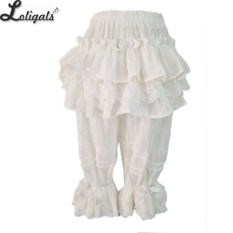 Sweet White Jaquard Lolita Bloomers Lace Ruffled Cotton Safety