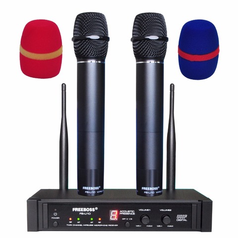 FREEBOSS FB-U10 2 Way Black Silver Golden Metal Handheld Wireless Microphone Party Karaoke Microphone System ► Photo 1/6