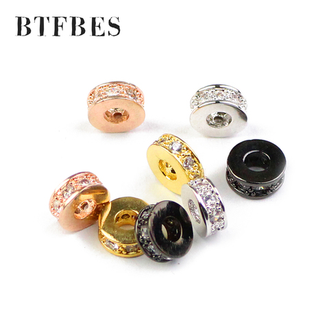 BTFBES 4pcs Coin Copper Spacer beads 7.5mm Flat Round Zircon Charms Gold Loose beads for Jewelry bracelet making DIY Accessories ► Photo 1/5