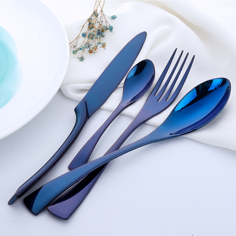 4Pcs Purple Cutlery Set Stainless Steel Blue Dinnerware Set Knife Fork Table Fork Black Tableware Set Drop Shipping ► Photo 1/6