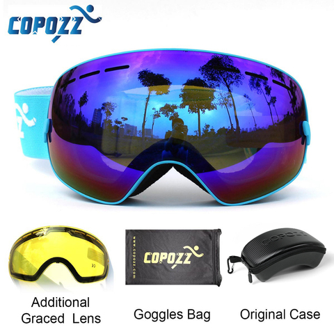 Price history & Review on COPOZZ Ski Goggles with Case & Yellow Lens Anti-fog Spherical Glasses Skiing Men Women Snow Goggles + Lens Box Set | AliExpress Seller -