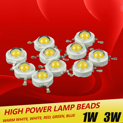 10pcs / lot Epistar High Power 1W / 3W led chips beads bulb diode lamp Warm white / white / red / blue / green for LED Spotlight ► Photo 1/4