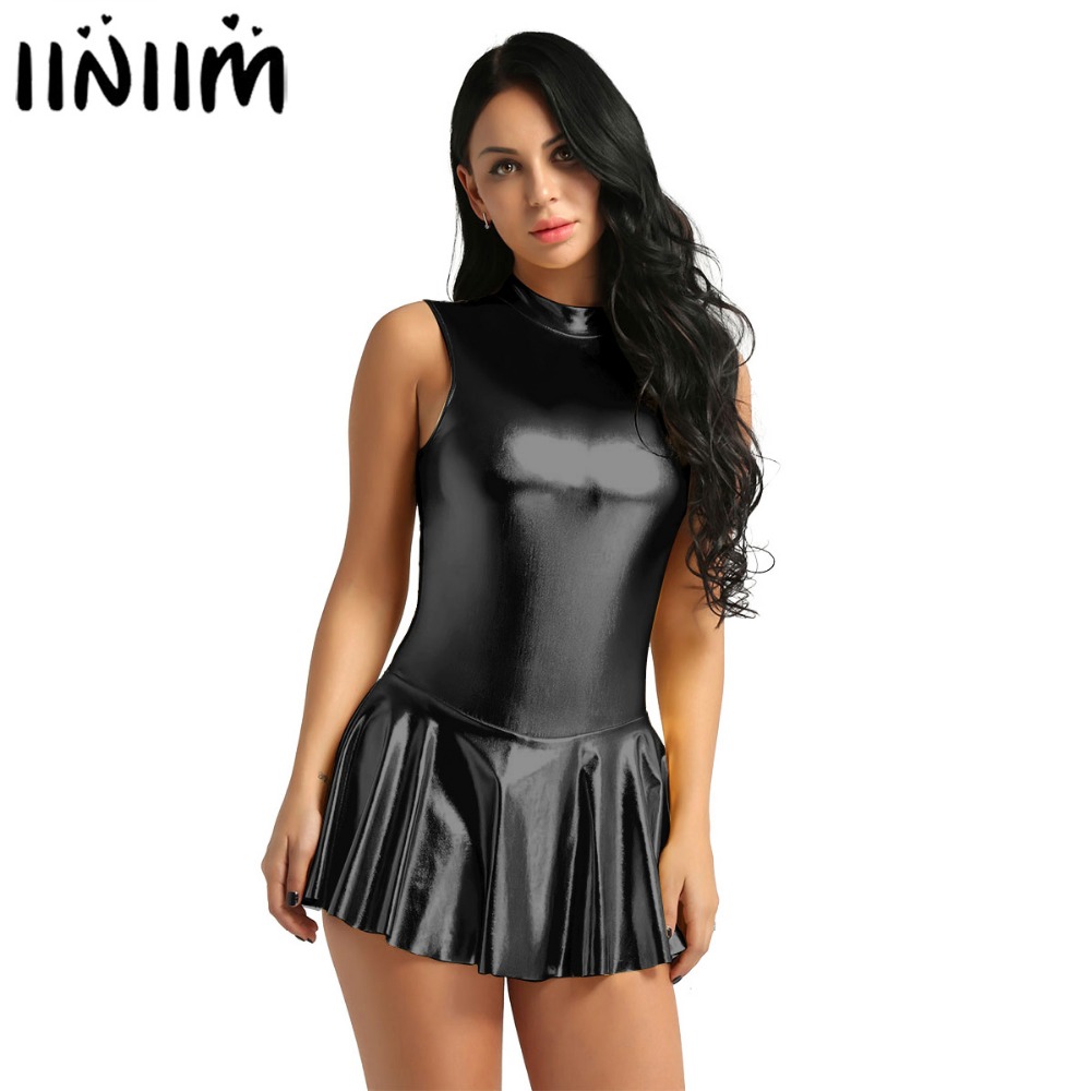 Womens Femme Pole Dancing Dress Shiny Metallic Stand Collar Back Zippered  A-line Night Party Clubwear for Lyrical Dance Costumes - Price history &  Review, AliExpress Seller - iiniim Official Store