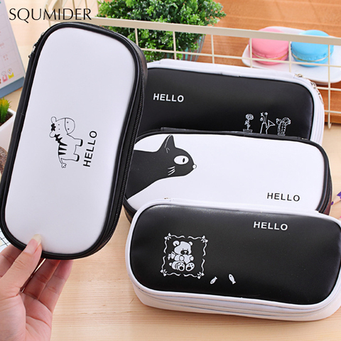 Students Pencil Bag Black and White Bag Simple Cute Animal Pencil Case Large-capacity Pen box for School Supplies Stationery ► Photo 1/5