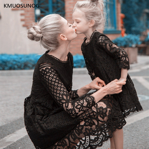 Autumn Mother Daughter Dresses 2022 Wedding Mommy and me clothes Floral Lace Mom Girl Party Dress Family Matching Casual Clothes ► Photo 1/6