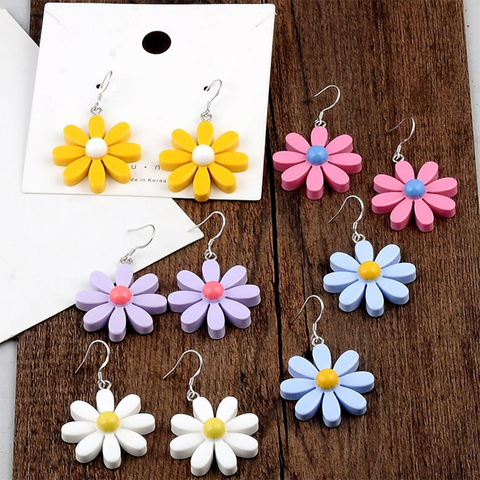 Korean Style Daisy Flower Drop Earrings Cute Acrylic Sunflower Earrings Dangle For Women Girls Lovely Summer Jewelry Brincos ► Photo 1/6