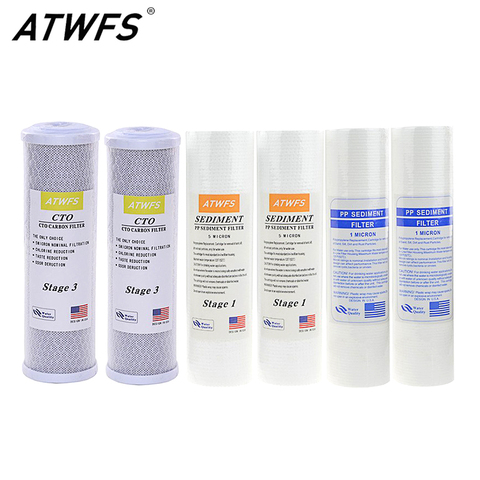 ATWFS Water Filter Cartridge 2pcs 5Micron PPF Cotton+ 2pcs 1Micron PPF Cotton+ 2 pcs Activated Carbon Reverse Osmosis System ► Photo 1/5