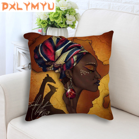 African Girl Lady Oil Painting Decorative Cushion Black Women Home Art Decoration Sofa Throw Pillow Case Linen Cushion Cover ► Photo 1/6